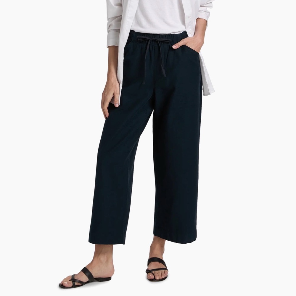 Rag & Bone Cleo Drawstring Pants Navy Size Medium Relaxed Wide-Leg Cotton